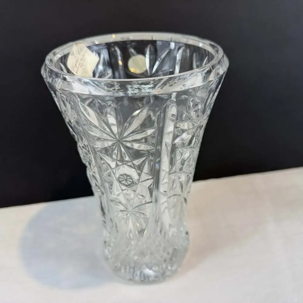 Bohemian Czech crystal hand cut vase Approx 7.5” Height